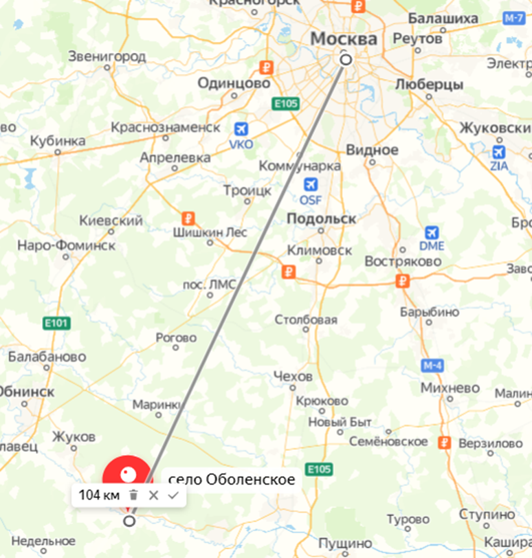 Расположение села Оболенского в Жуковском районе Калужской области