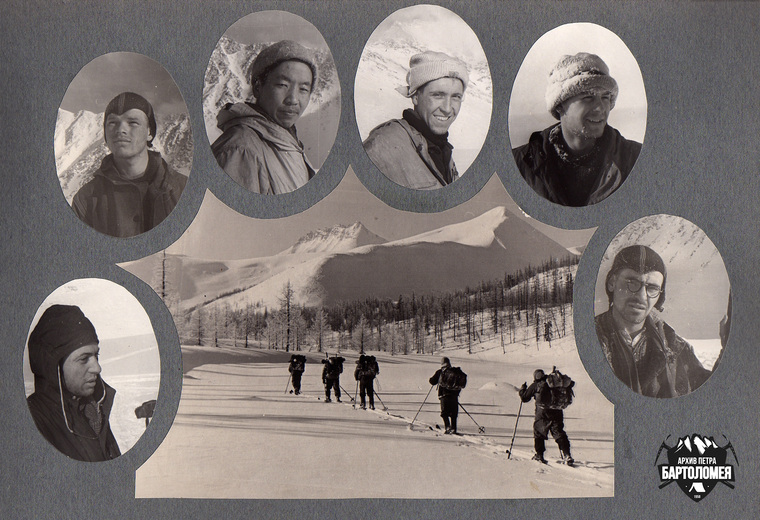Фото 1. Участники похода 1958 года по Приполярному Уралу: Моисей Аксельрод, Игорь Дятлов, Николай Хан, Петр Бартоломей, Вячеслав Хализов и Евгений Чубарев.