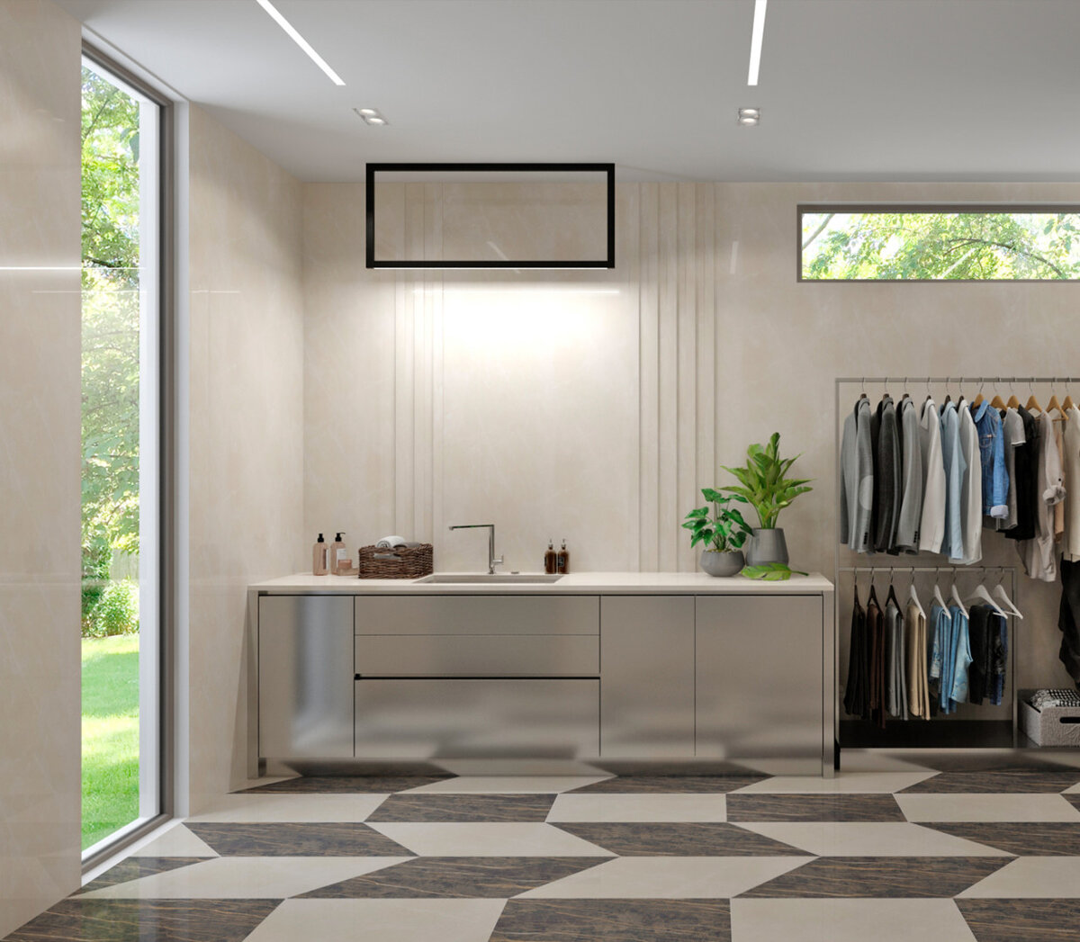 Зона хранения из стали в постирочной комнате