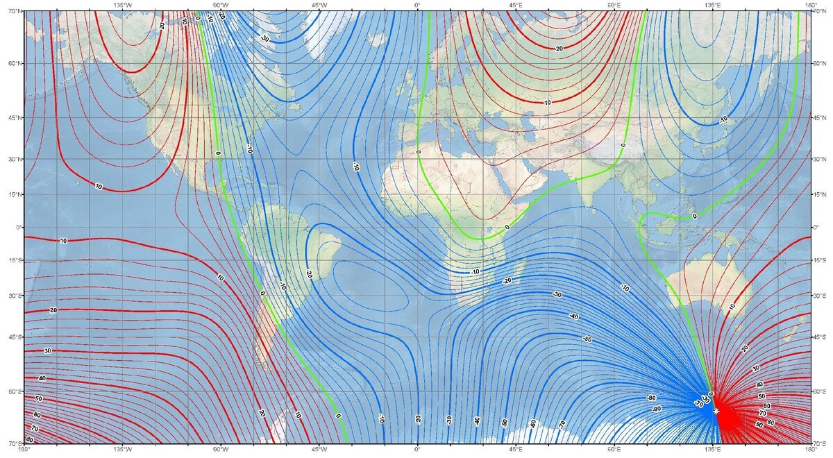 Карта магнитных склонений 2020. Магнитное склонение на карте. Изогона магнитное склонение. Изогоны магнитного поля.