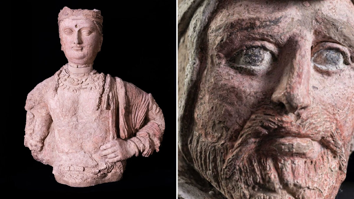 Terracotta figurine of Boddhisattva from Dalverzintepa © Staatliche Museen zu Berlin, Museum für Vor- und Frühgeschichte. Photo: Hans Jakobi
Head of a terracotta figurine from the palace of Khalchayan, detail © Staatliche Museen zu Berlin, Museum für Vor- und Frühgeschichte. Photo: Hans Jakobi