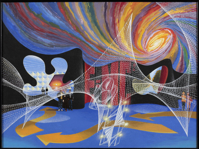  Александр Григорьев "Павильон "Физика". Цветная иллюстрация к проекту игрового городка "Остров цветов". 2000. Вариант работы 1968–1969. Предоставлено: Московский музей современного искусства - ММОМА.