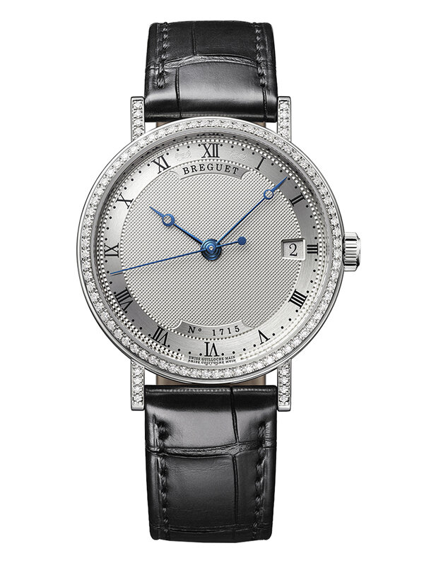 Часы Breguet Classique в 33,5 мм корпусе из белого золота с бриллиантами по безелю с индикатором даты