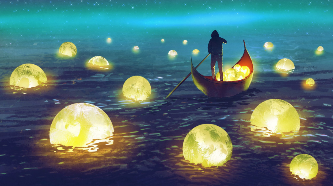 Сказочная Луна. Луна и море. Лодка Луна. Отражение Луны в воде.