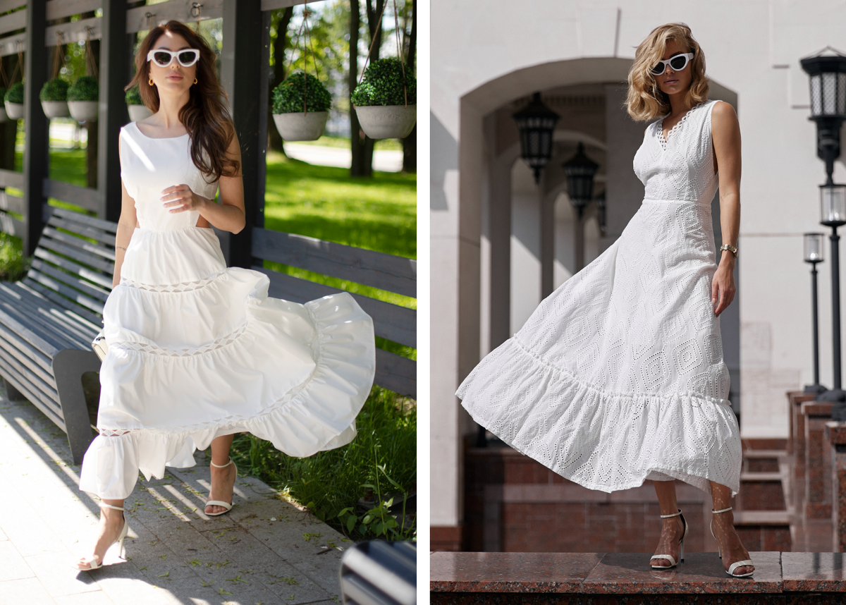 Чтобы выглядеть хорошо, моложе и легче, достаточно надеть белое платье. Под белым подразумеваются легкие оттенки молочного или шампань. Белый оттенок освежает, смотрится благородно и даже романтично.-5