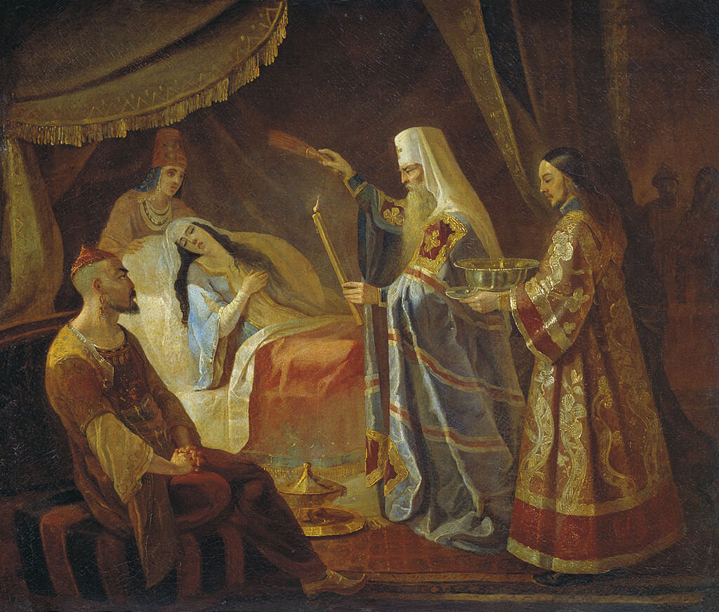Яков Капков "Святитель Алексий исцеляет ханшу Тайдулу", 1830-е годы. 
