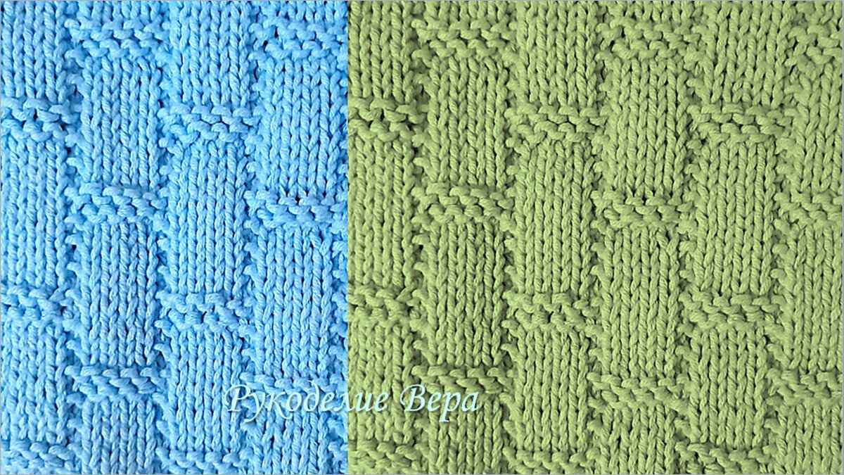 Узор из лицевых и изнаночных петель вертикальные полосы из лицевой глади и платочной вязки