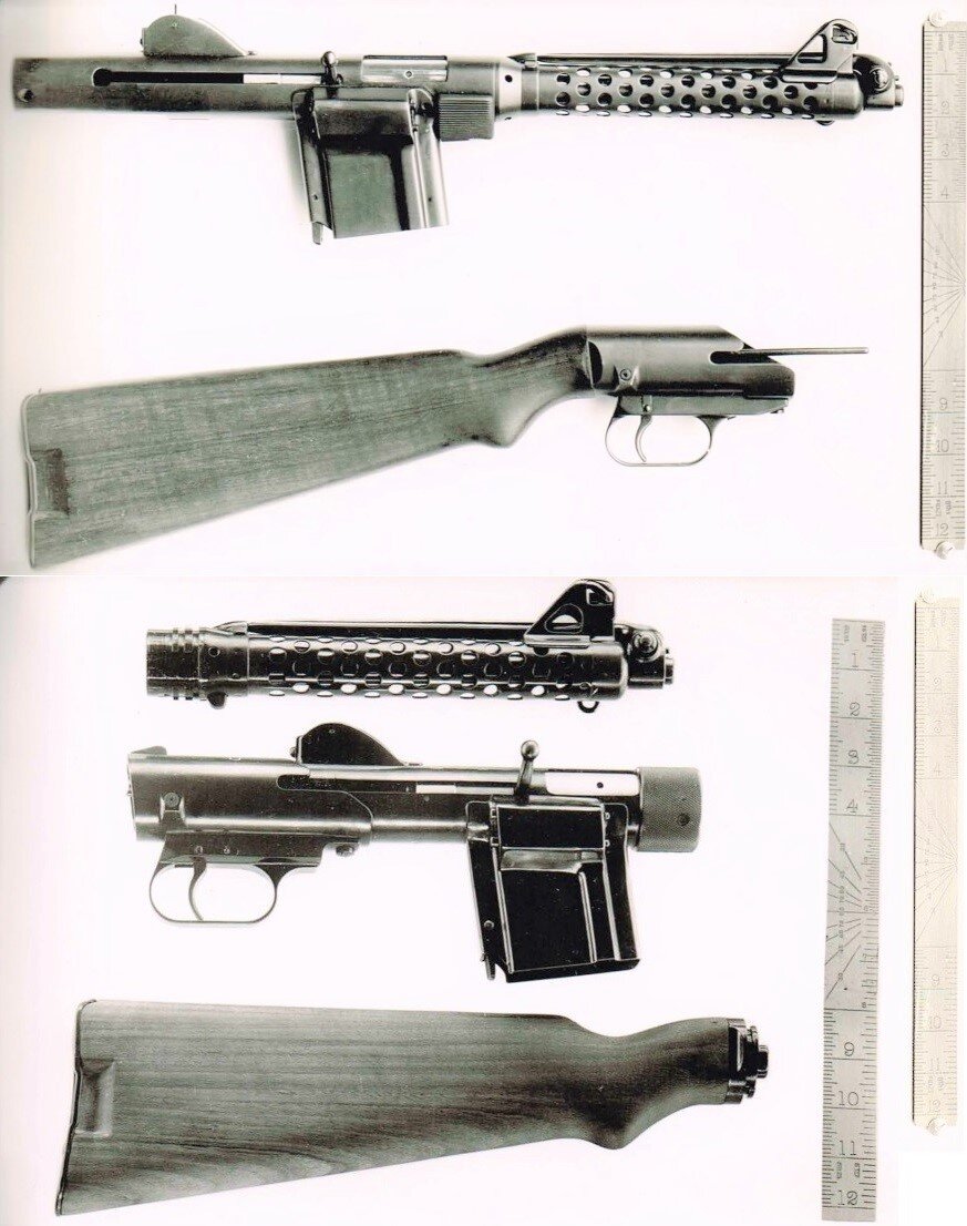 Пистолет-пулемет Веселы в разобранном виде. Пехотный вариант (вверху) и парашютно-десантный вариант (внизу).