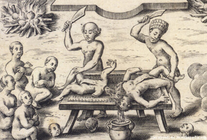 Каннибализм в Южной Америке. Каспар Плаутиус, 1621