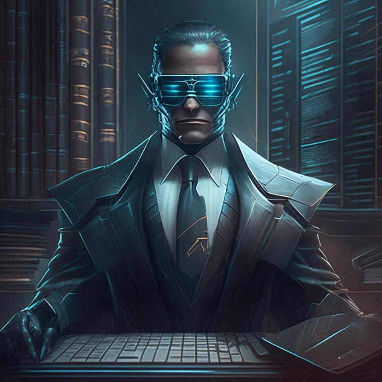 Результат генерации по запросу "Нарисуй киберюриста" © Кандинский 2.1