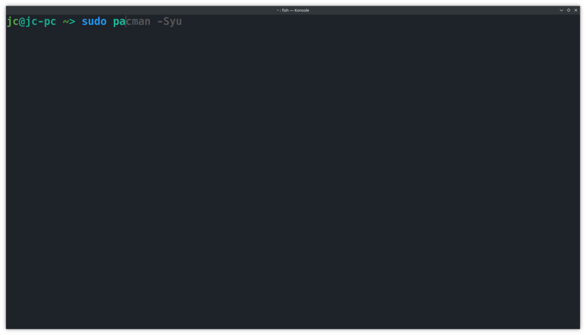 Пример автодополнения при вводе команды sudo pacman