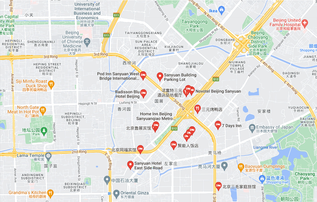 фрагмент карты Пекина с Гугл карт