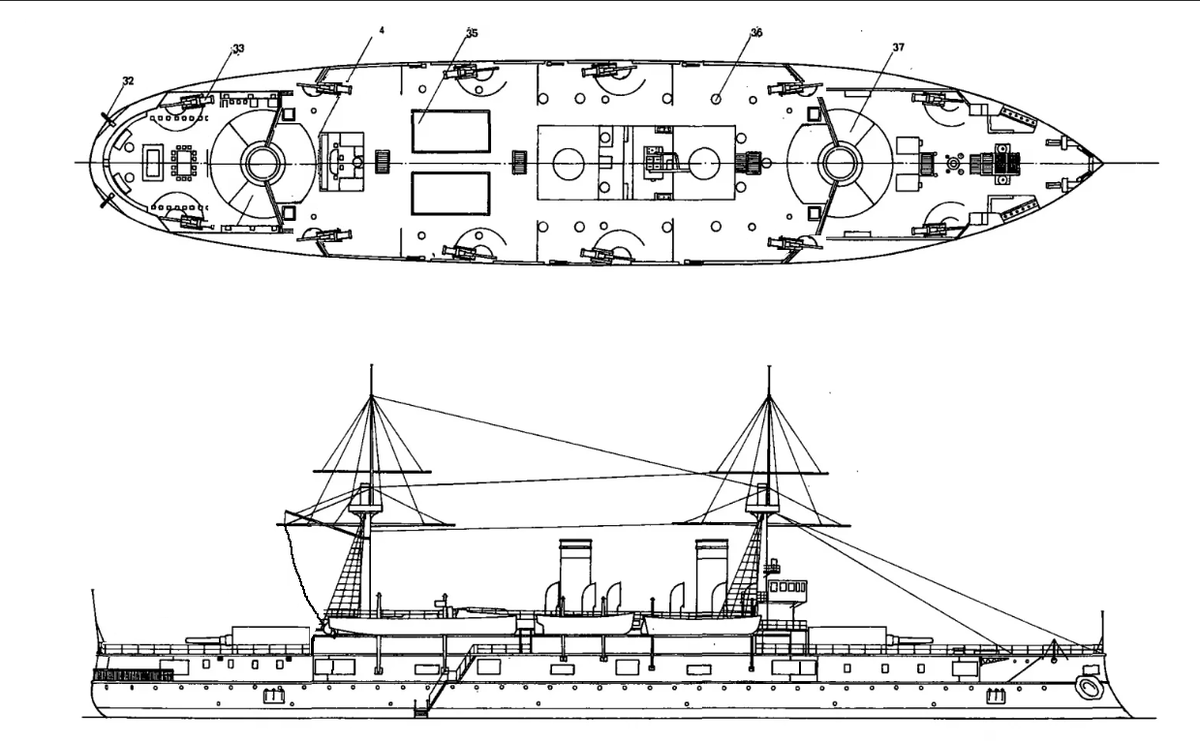 Альтернативный проект корабля с двумя башнями 12" орудий и дюжиной 6-дм орудий