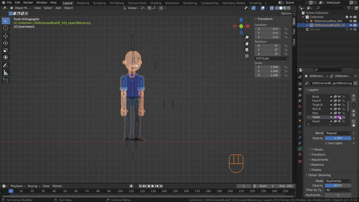 Создание рига 2D Grease Pencil стикмен персонажа в Blender 3.3 | Cartoon  Skill | Дзен