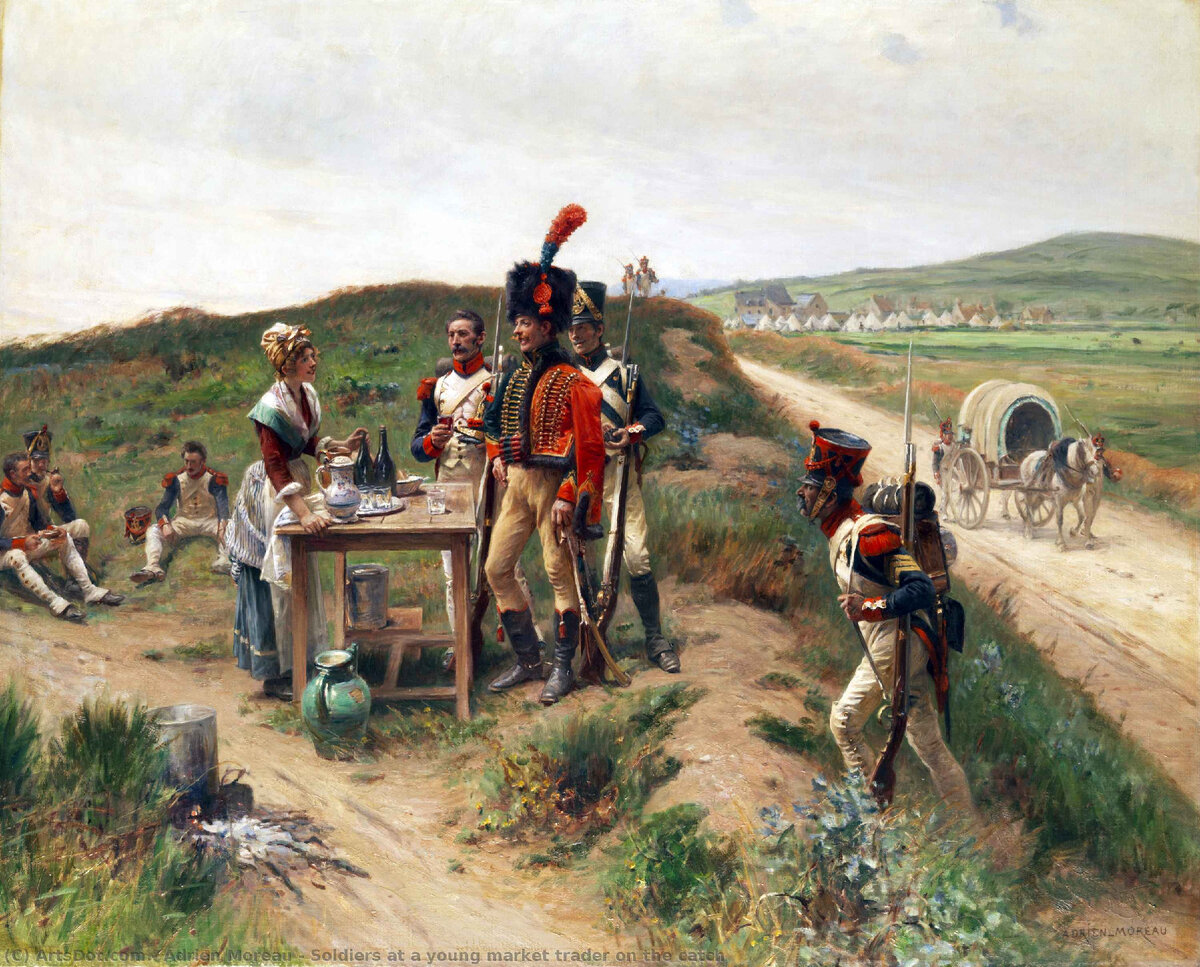 Фото с сайта https://img.wikioo.org/ADC/Art-ImgScreen-4.nsf/O/A-A29QUG/$FILE/Adrien-moreau-soldiers-at-a-young-market-trader-on-the-catch.Jpg