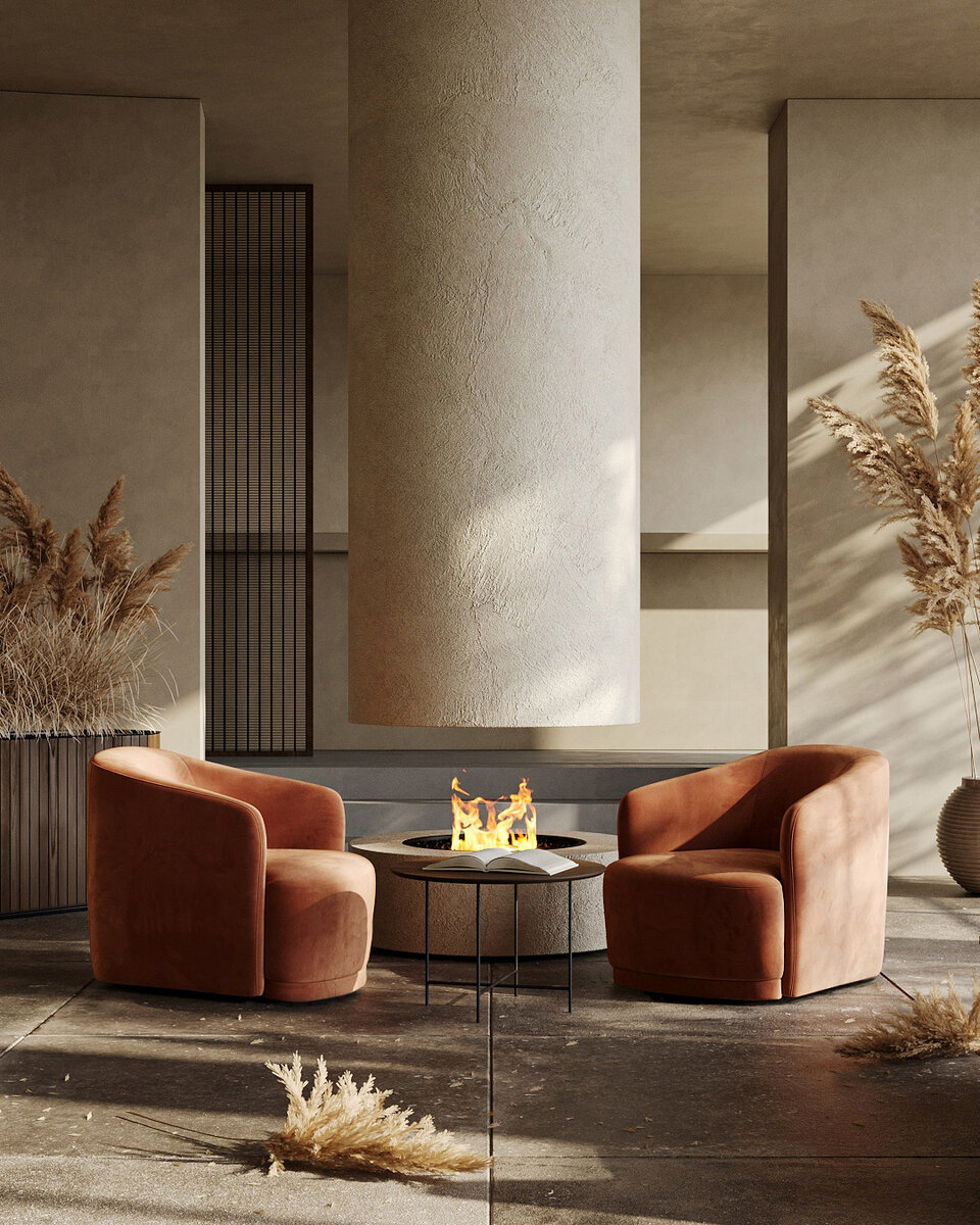 Кресла Kudo в гостиной с камином