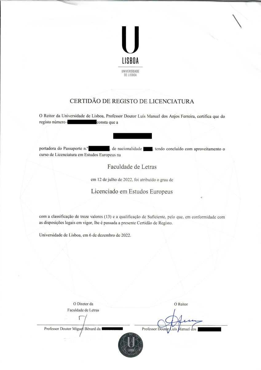 Образец диплома из Португалии