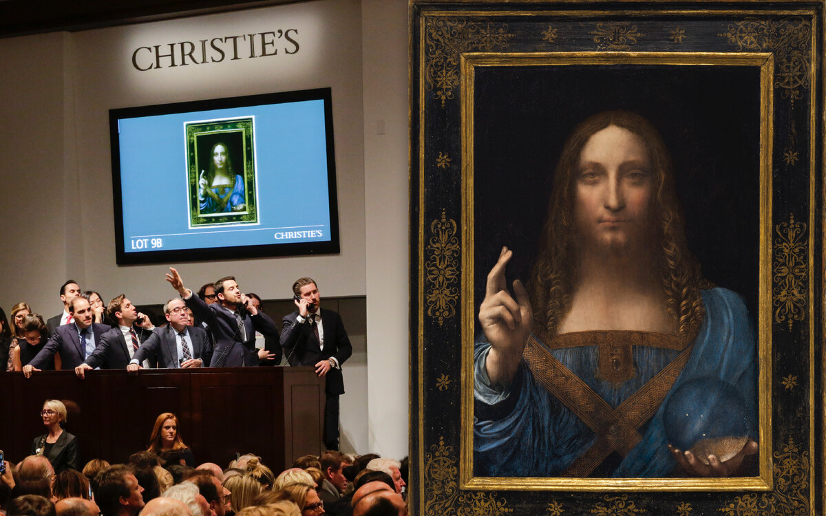Торги картины Леонардо Да Винчи "Спаситель Мира" на аукционе Christie's