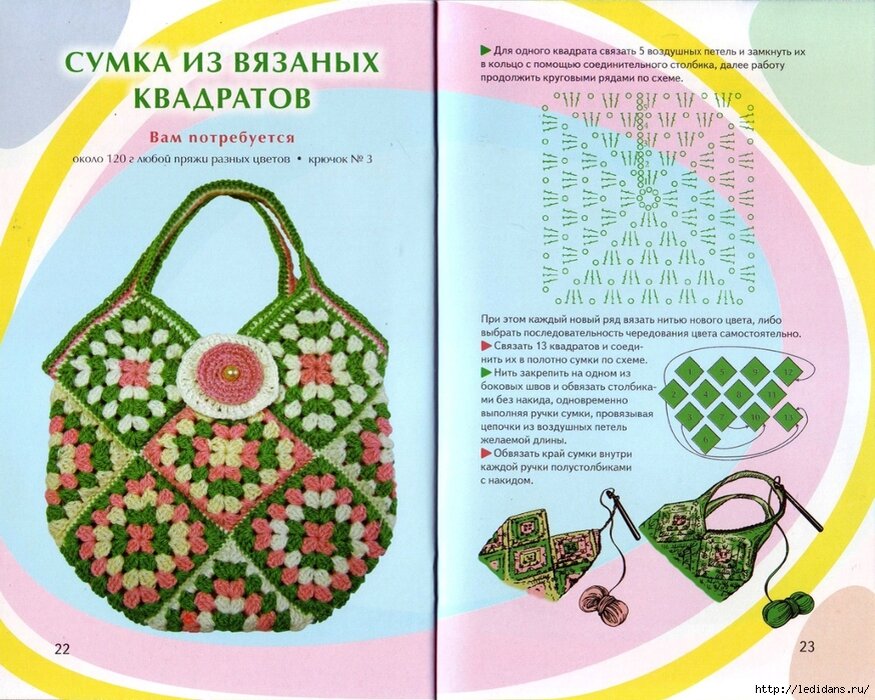 Вязаная сумка крючком из квадратов схема СТАРЫЙ ДОБРЫЙ БАБУШКИН КВАДРАТ. ПОДБОРКА ДЛЯ ВДОХНОВЕНИЯ. Сумки и схемы вязания.