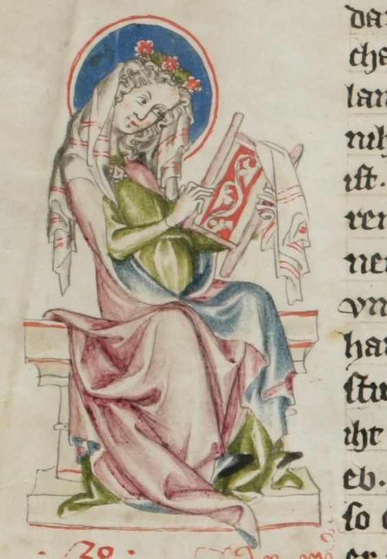 “Embroidering. At home with the virgin Mary. Austria, 1340. Schaffhausen, Stadtbibliothek, Gen. 8 @e-codices” «Вышивание. Дом  девы Марии. Австрия, 1340 г. Шаффхаузен, Городская библиотека, Генерал. 8 @ e-codices »