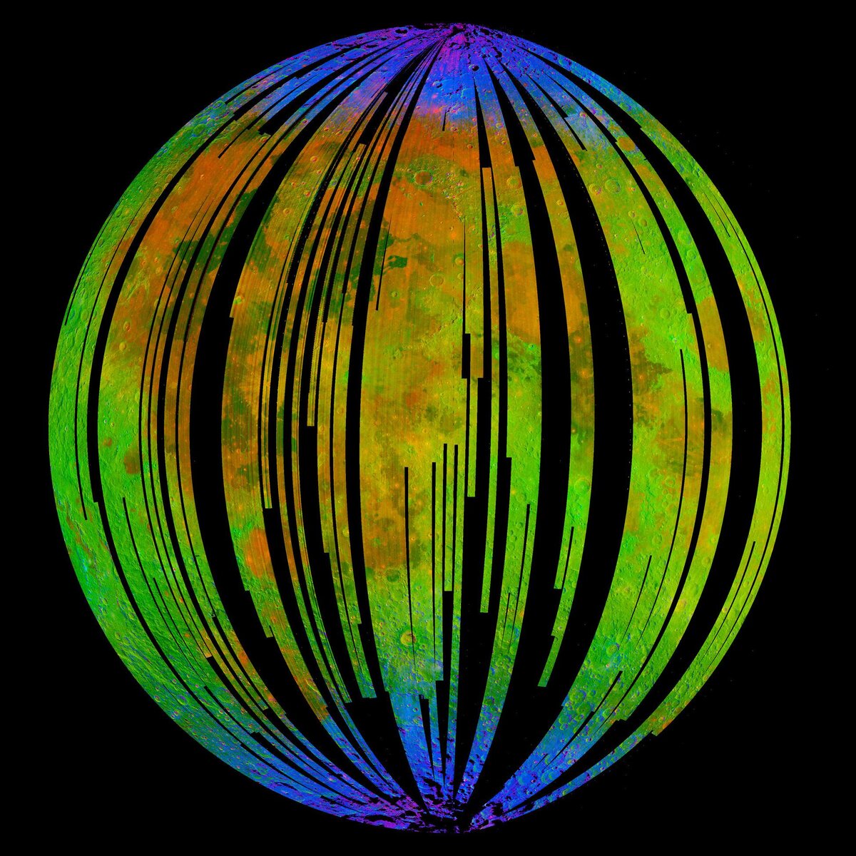 Составное изображение с использованием данных Moon Mineralogy Mapper НАСА. Синим цветом показаны области подтвержденного водяного льда на лунной поверхности. Предоставлено: ISRO/NASA/JPL-Caltech/Brown University/USGS