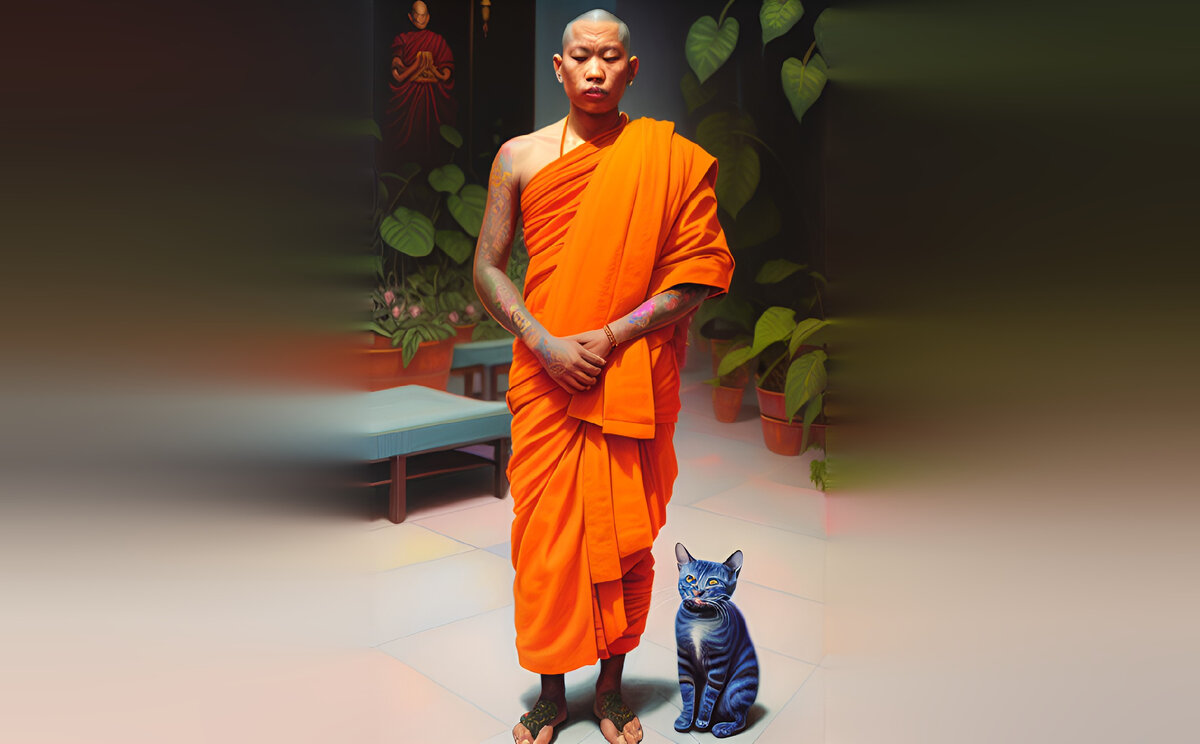 Котик у ног монаха
