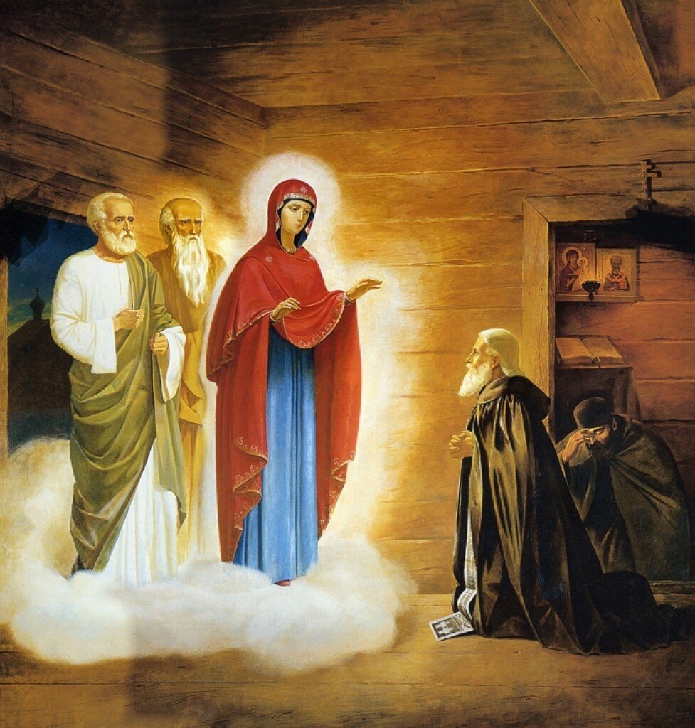 Явление Пресвятой Богородицы преподобному Сергию Радонежскому. Изображение из открытых источников.