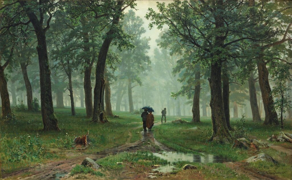 "Дождь в дубовом лесу", 1891 Холст, масло. 124 x 204 см. Шишкин Иван Иванович