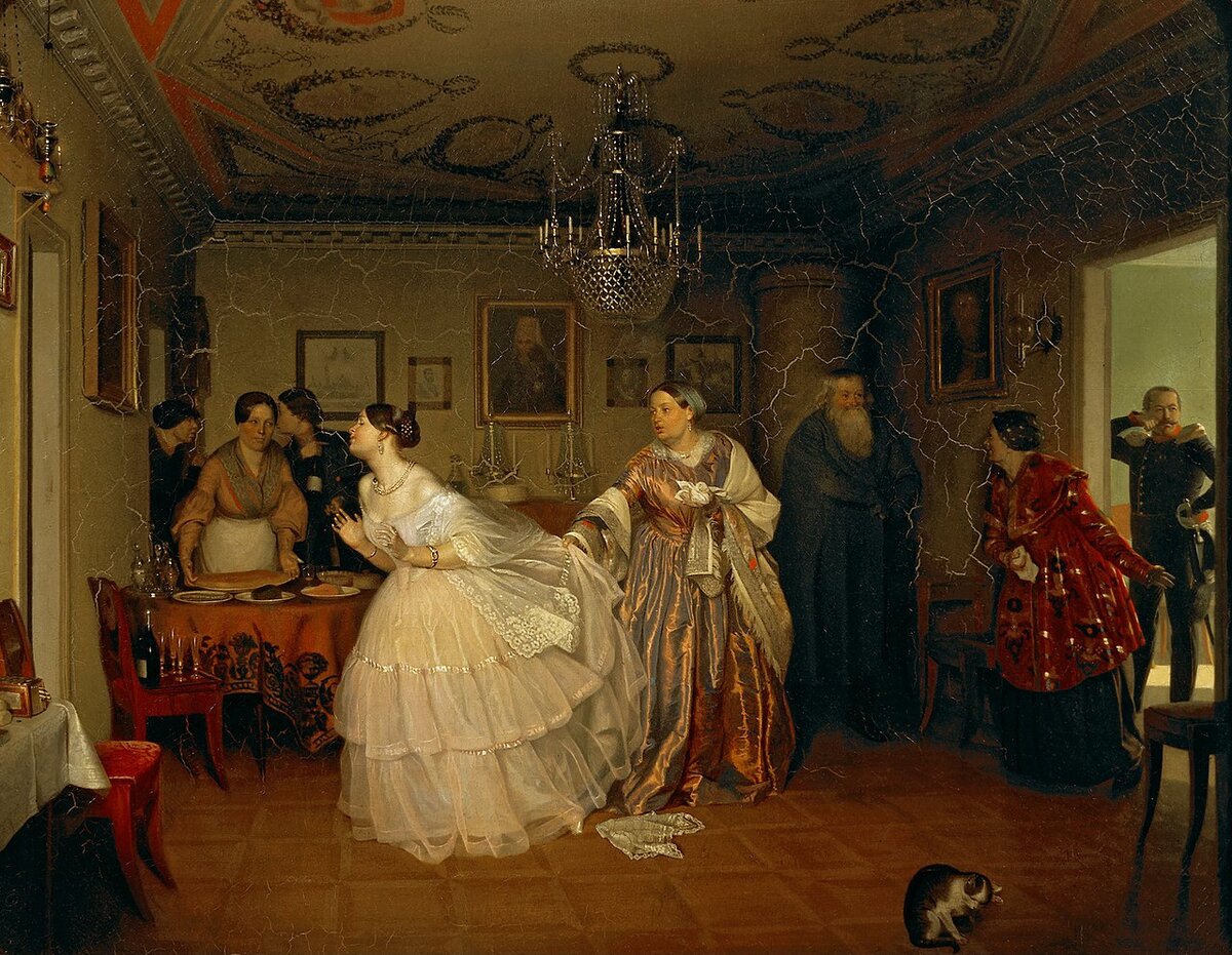 Сватовство майора. 1848 г., Холст, масло. 58,3 × 75,4 см., Государственная Третьяковская галерея, Москва