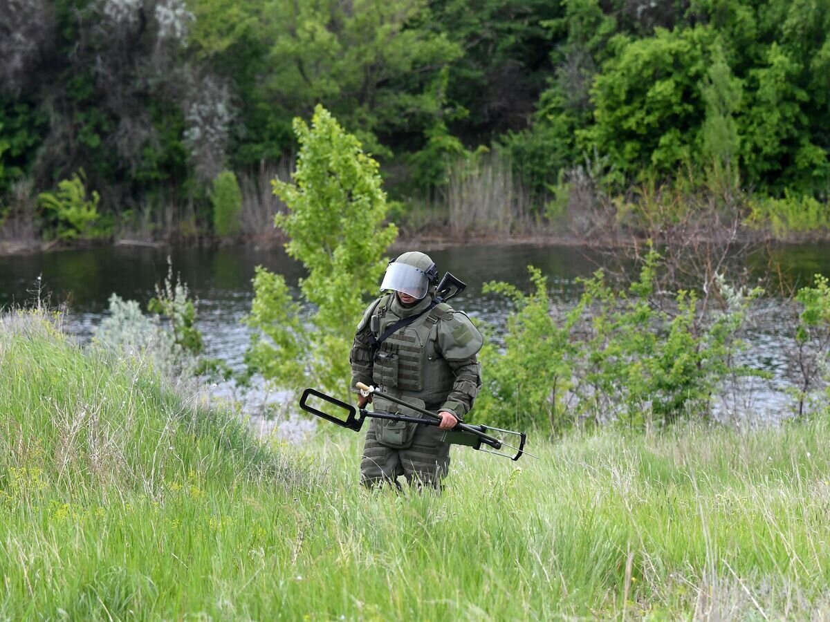    Сапер ВС РФ во время работ по восстановлению гидротехнических сооружений Северо-Крымского канала© РИА Новости