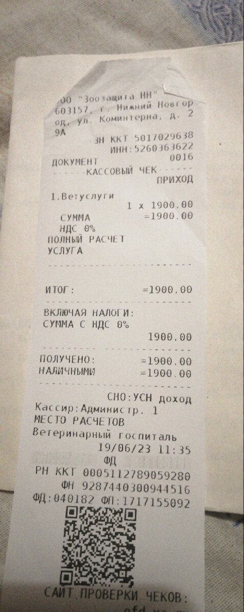 Чек о приёме вчера (без дороги)