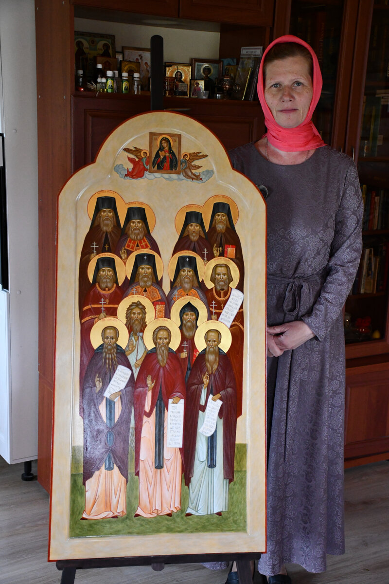 Икона "Собор Калужских святых" яичная темпера, 117х52 см.
