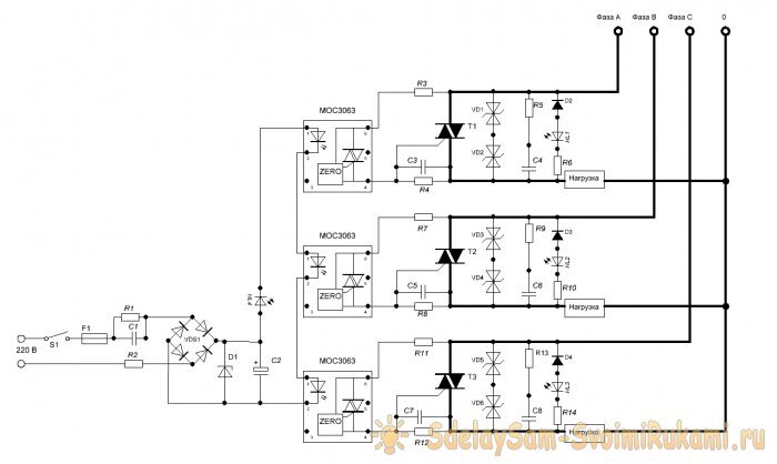 Трехфазное твердотельное реле HT-8044.ZD3 [M02], 80А, 3-32 V DC