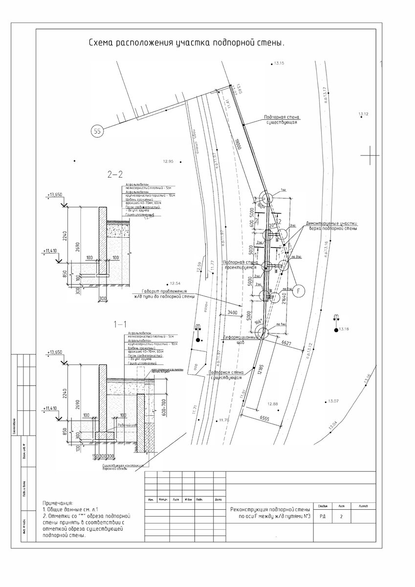 "Схема расположения существующей отдельно стоящей подпорной стены, возведенной на естественном основании на территории промышленного предприятия"
