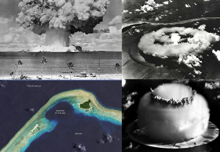Ядерные испытания сша. Маршалловы острова испытания ядерного оружия. Атолл бикини ядерные испытания. Взрыв водородной бомбы Атолл бикини. Атолл испытание ядерного оружия.