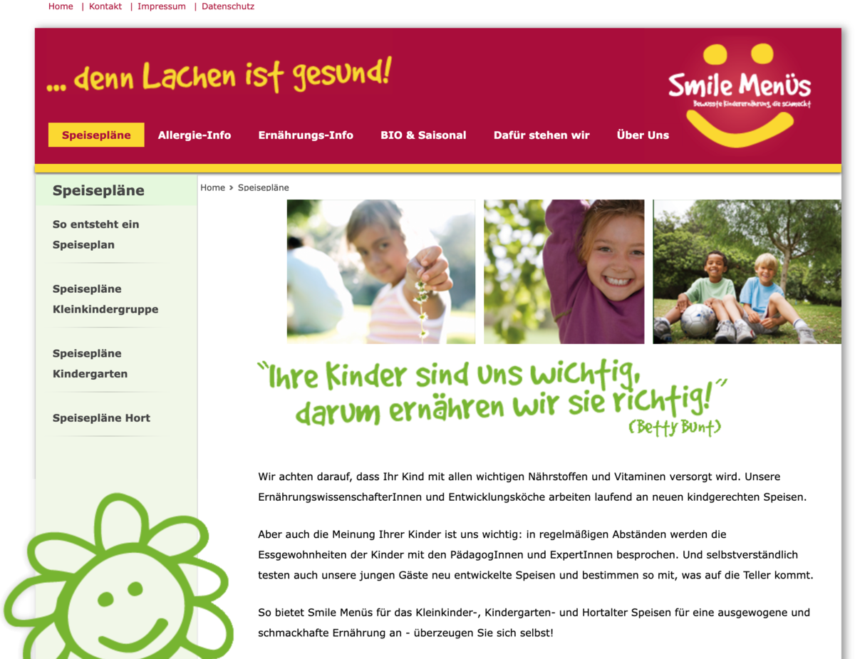 Вебсайт фирмы "Smile Menüs"