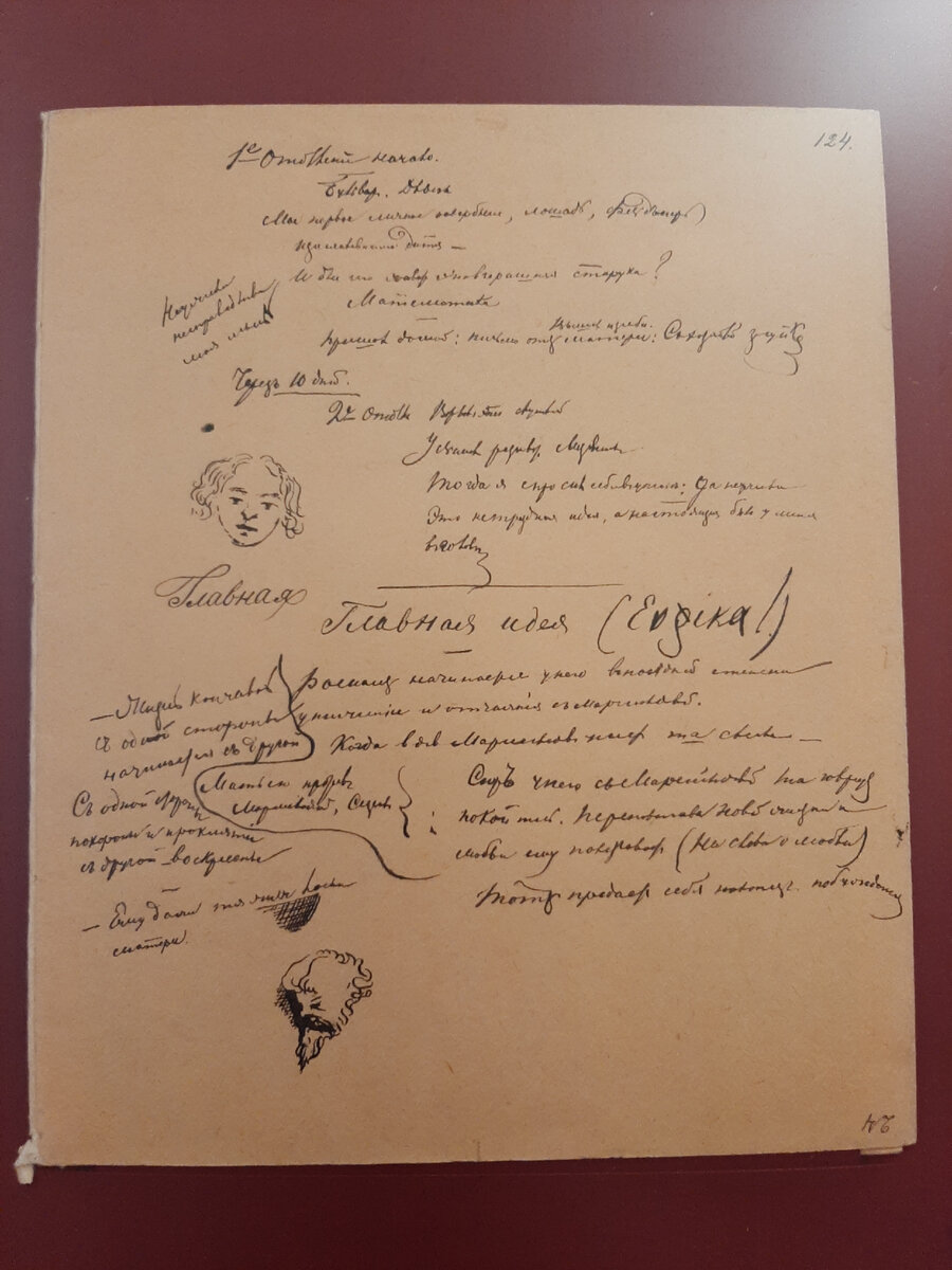 Черновая страница "Преступления и наказания" с рисунками Достоевского, Омск, 2021