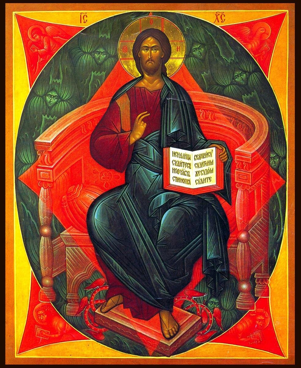 Прекрасная икона Дионисия "Спас в силах". По четырем углам иконы есть изображения четырех "святых зверей", Человек, Орел, Бык и Лев. Судя по названию иконы это и есть силы, об этом разговор в статье.