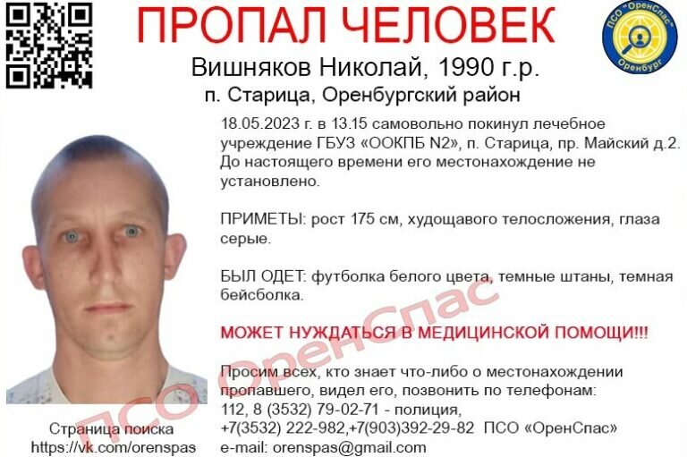    В Оренбуржье разыскивают самовольно ушедшего из психиатрической больницы Николая Вишнякова Андрей Севостьянов