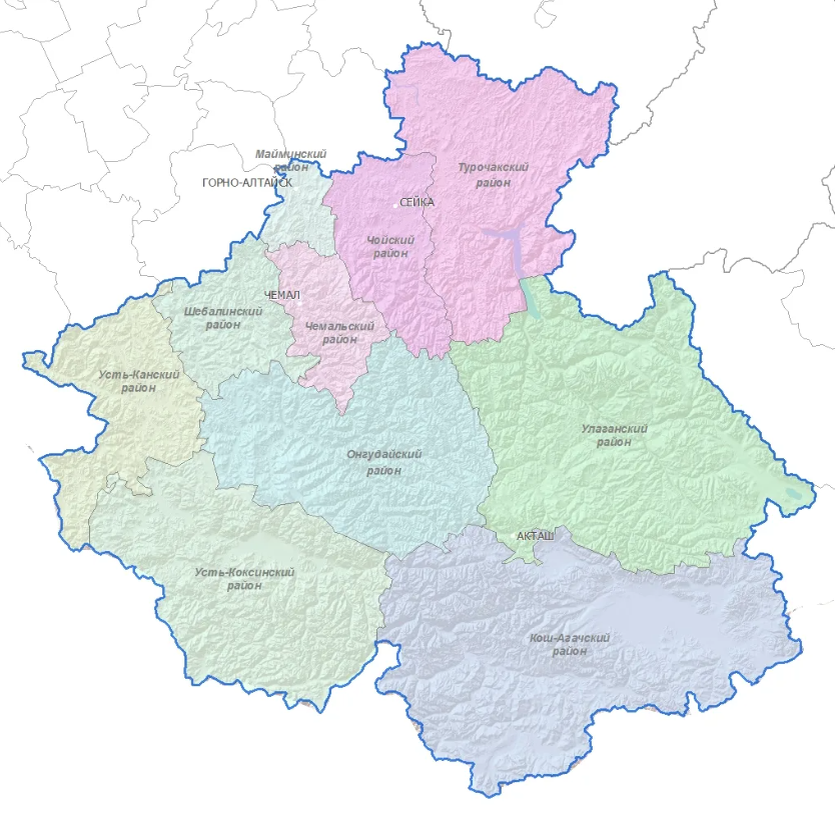 Республика Алтай. Административная карта.