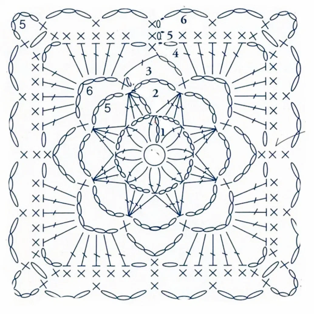 Ажурные квадратные мотивы крючком схема. Квадратные мотивы крючком.