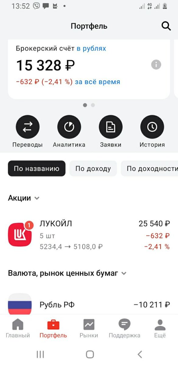 Портфель по состоянию на сегодняшнее утро