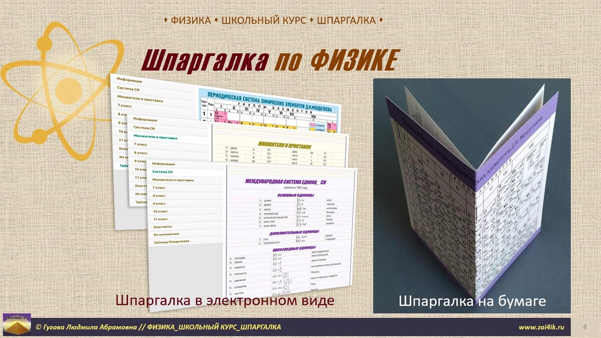 Шпаргалка по физике - на бумаге и на телефоне