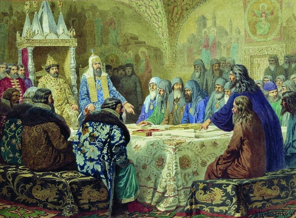 Церковный cобор. 1654 год. Начало раскола. Алексей Кившенко, 1880.