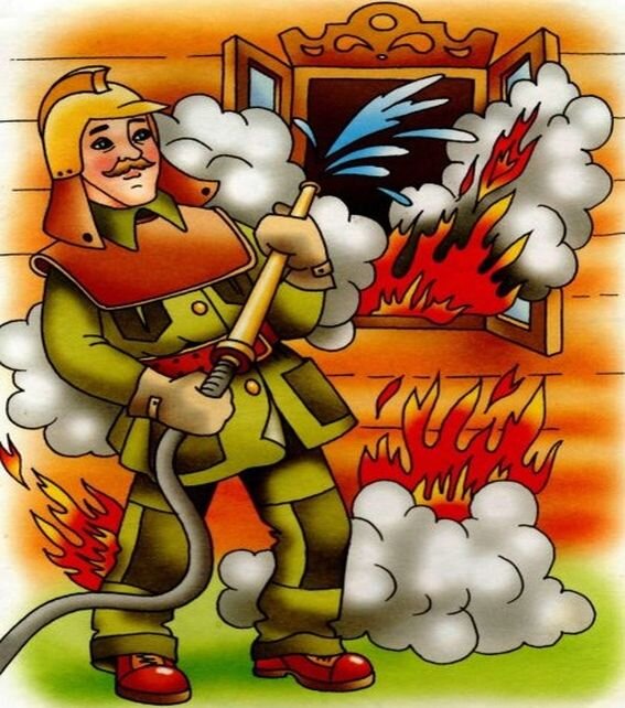 Пожарный весельчак тушит деревянный дом