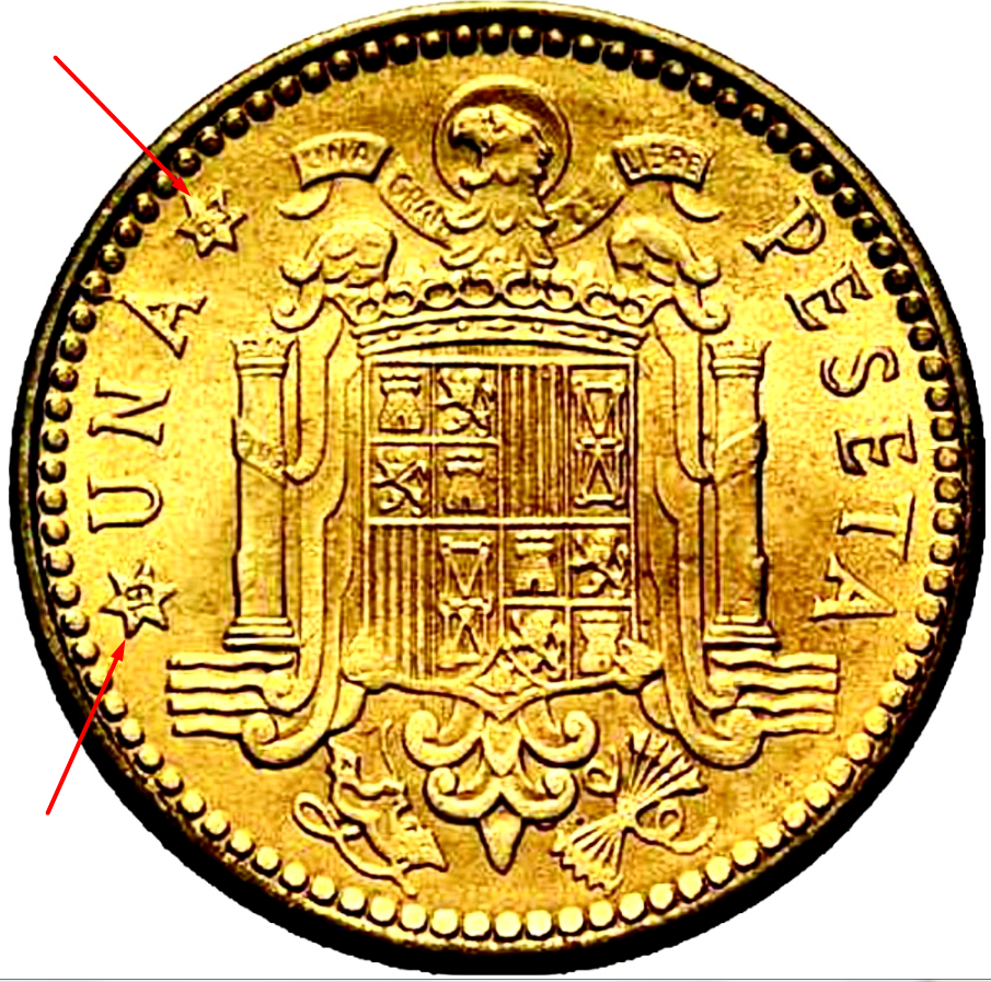 1 песета 1953 года с профилем генерала Франко: 1953 разновидность 19 63.