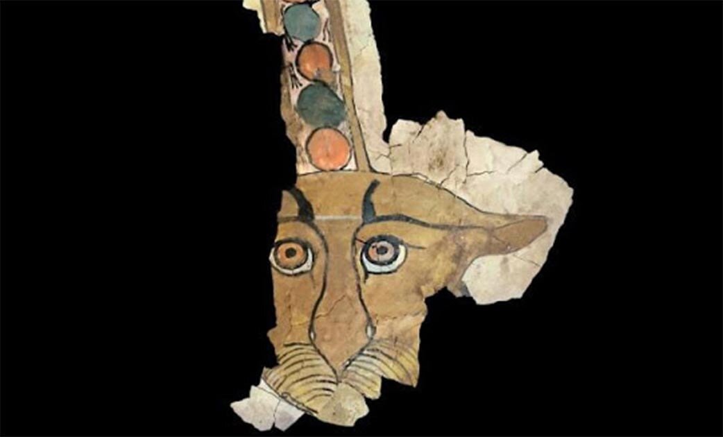 Виртуальное изображение лица леопарда, найденное на древнеегипетском саркофаге. Источник: Миланский университет.
