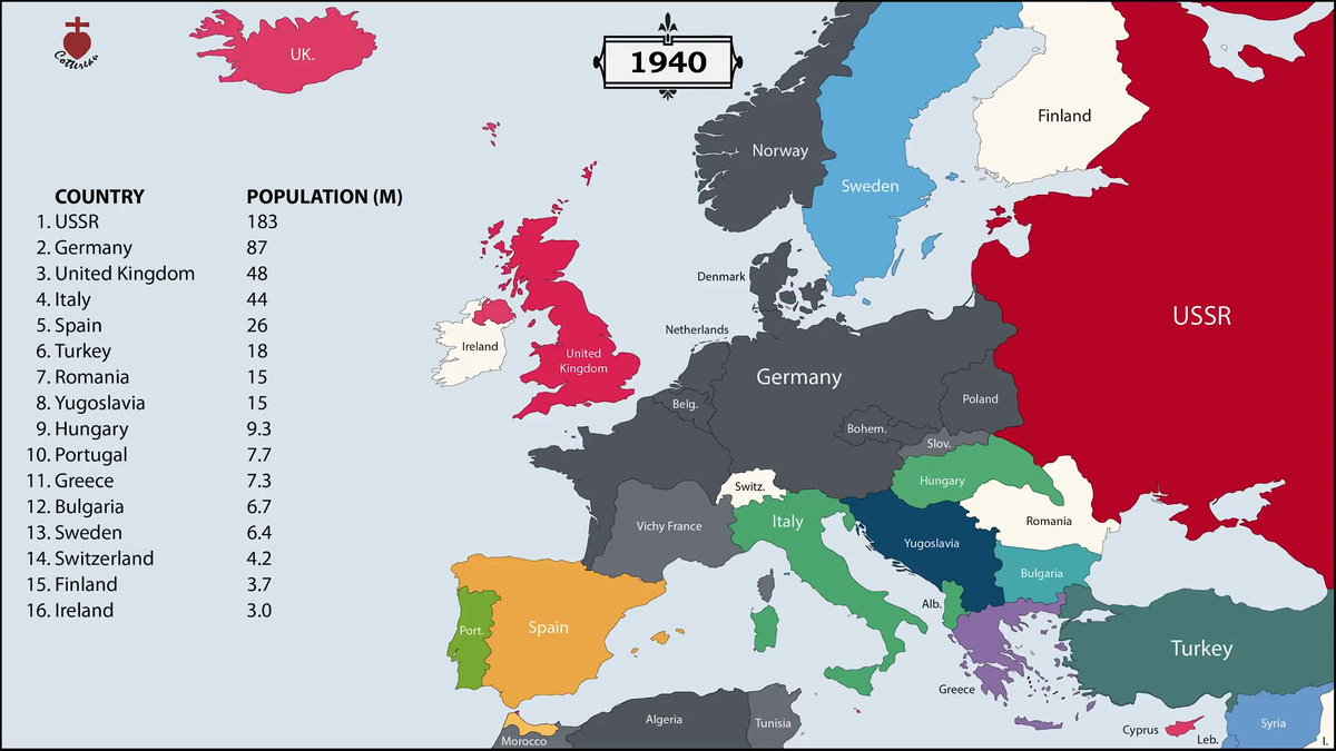 Карта Европы 1940 года