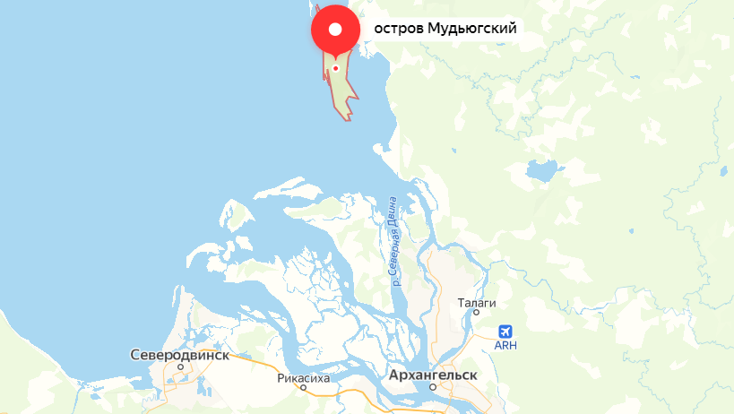 Остров Мудьюгский и дельта Северной Двины на карте