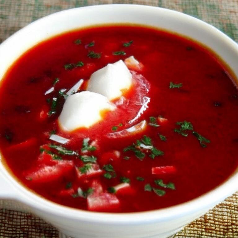 Борщ в тарелке. Картинка сделана нейронной сетью @kandinsky21_bot